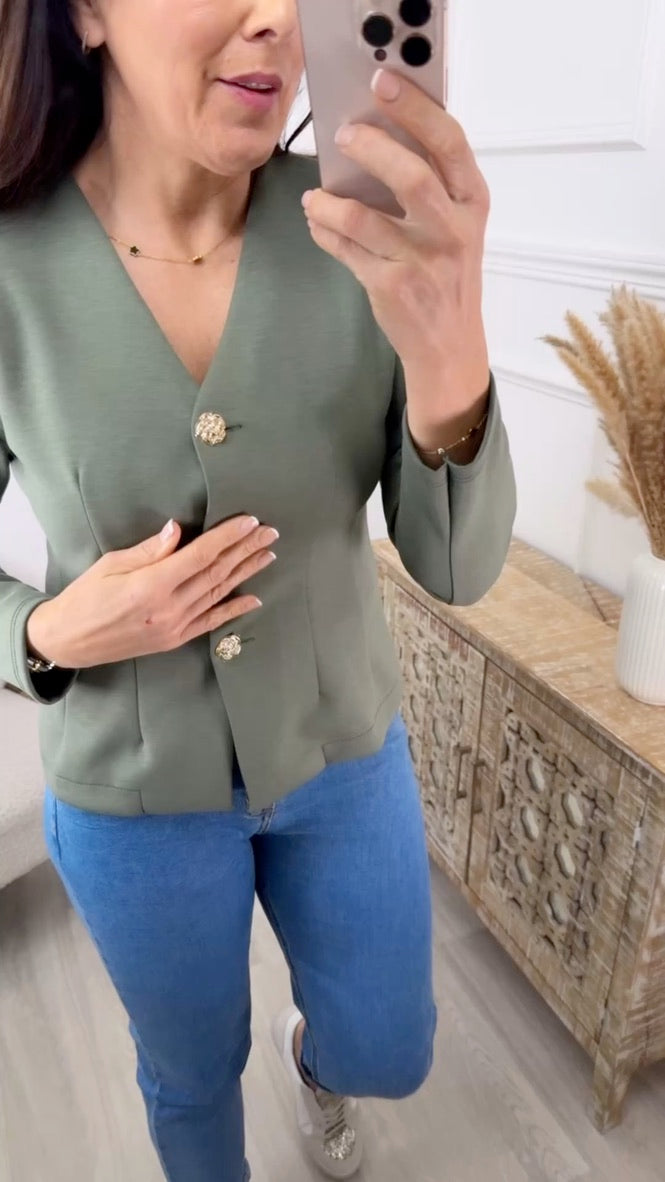 Lilit Khaki Gold Button Cardigan