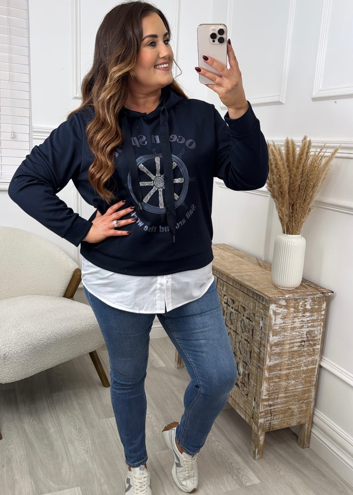 Elianne Navy Layered Sweatshirt