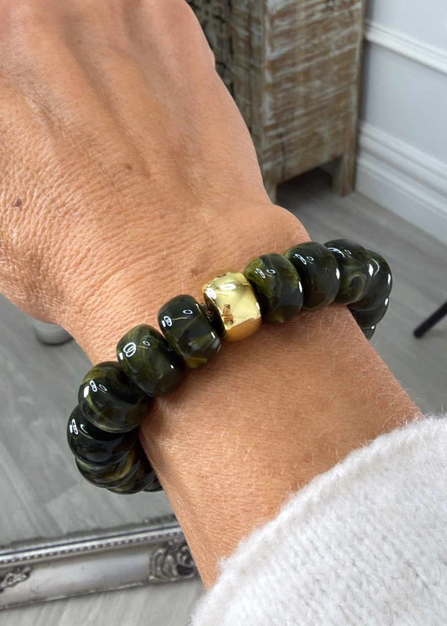 Liana Marbled Green Beads Stretch Bracelet