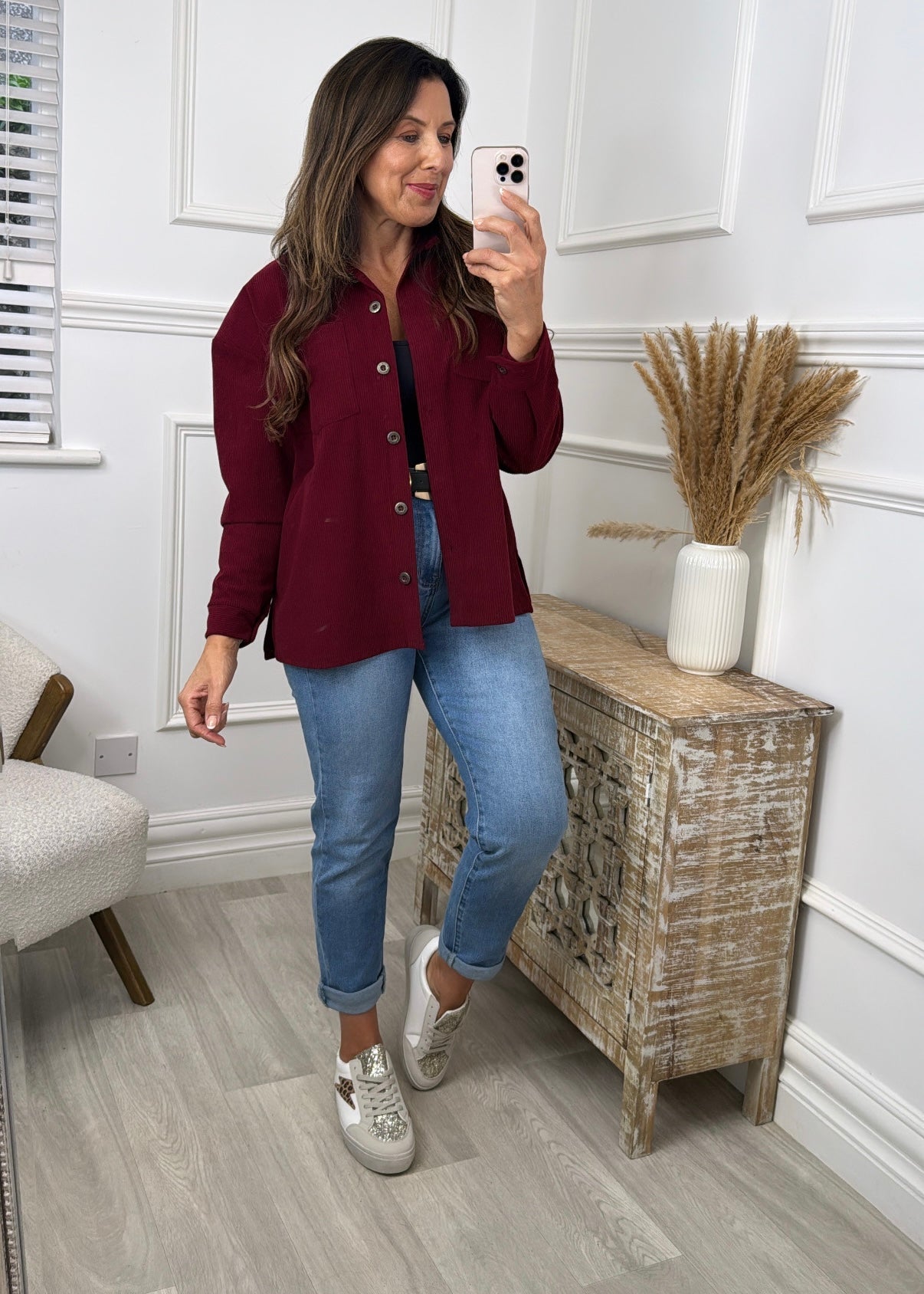 Scarlett Wine Cord Pocket Shirt