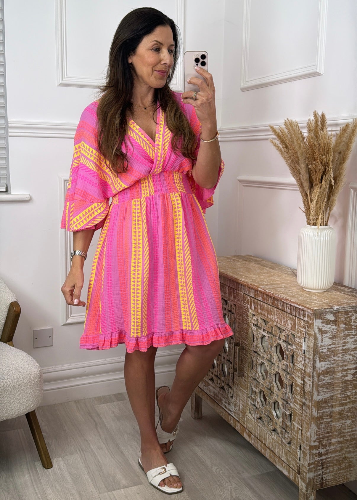 Geraldine Fuchsia Tribal Stripe Wrap Mini Dress