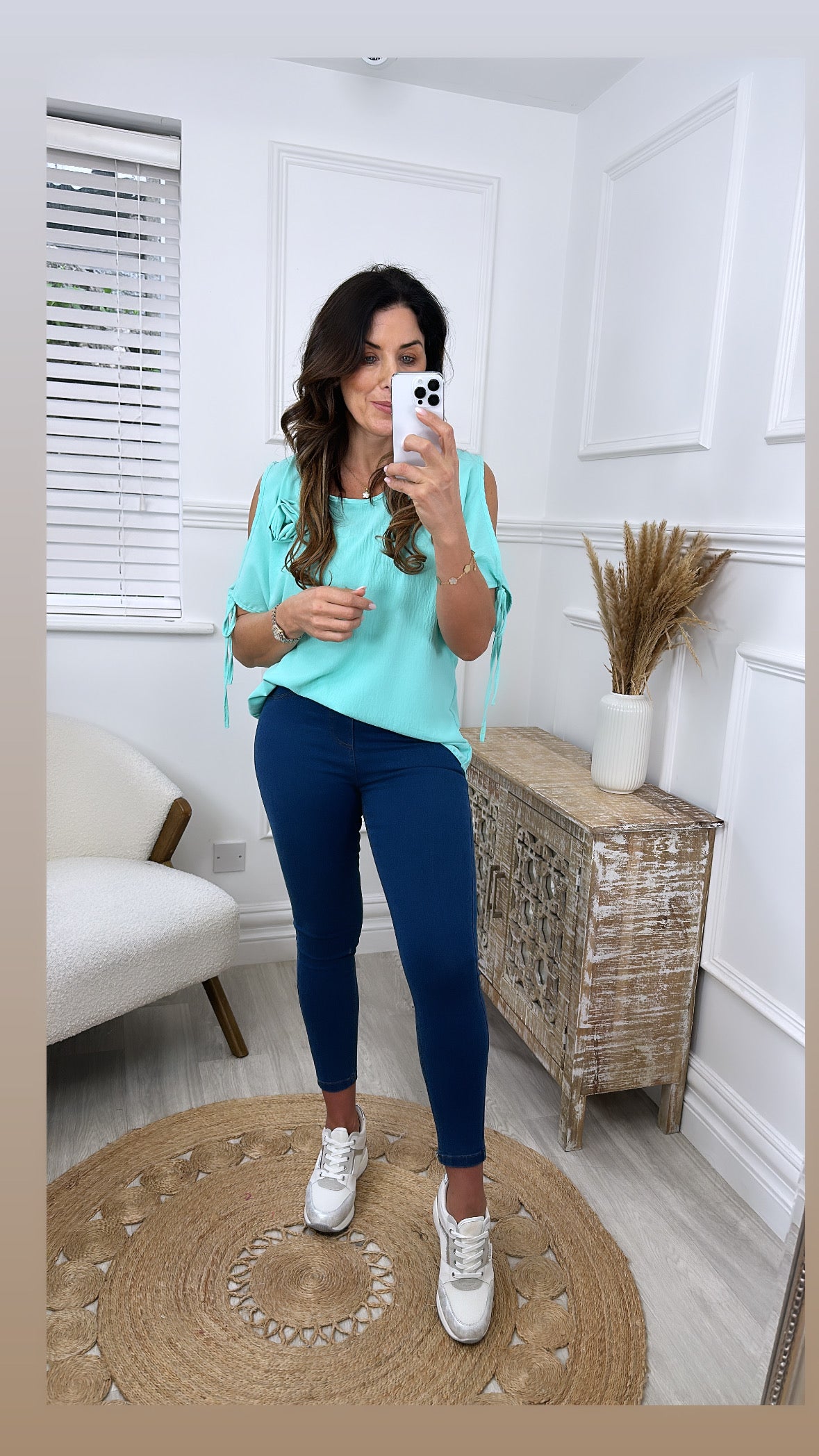 Kirsteen Turquoise Cold Shoulder Top