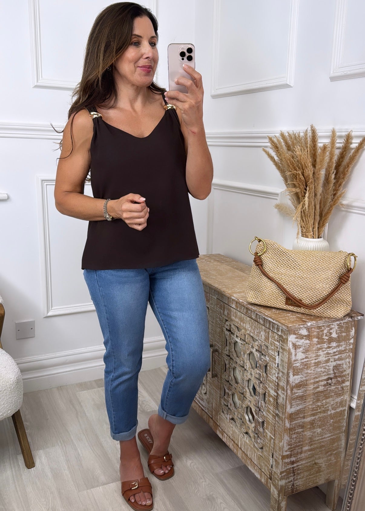 Sabine Brown Gold Clasp Cami