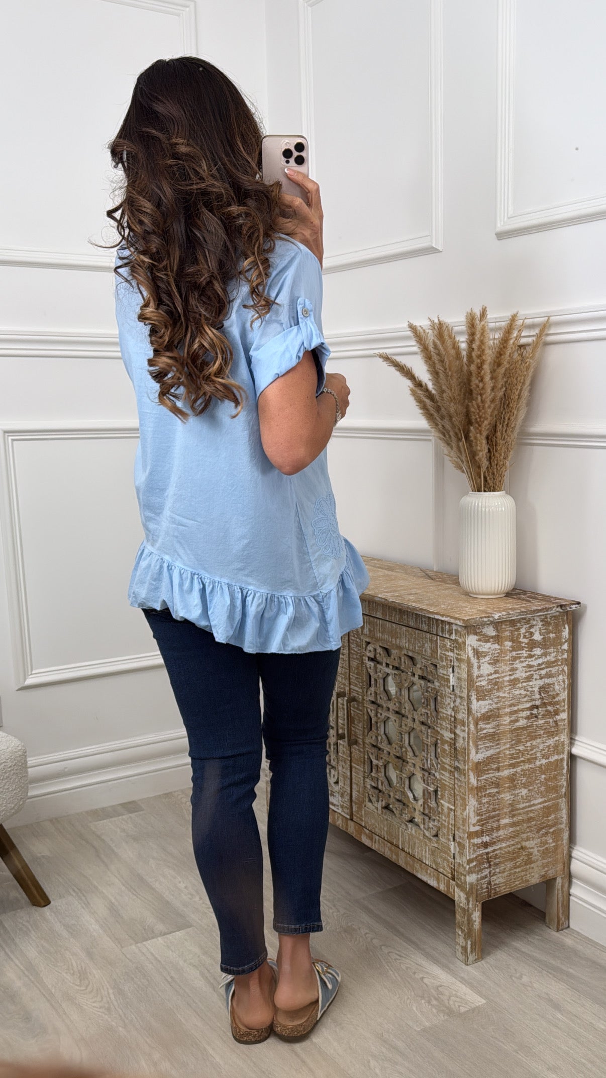 Charlene Blue Broderie Flower Blouse