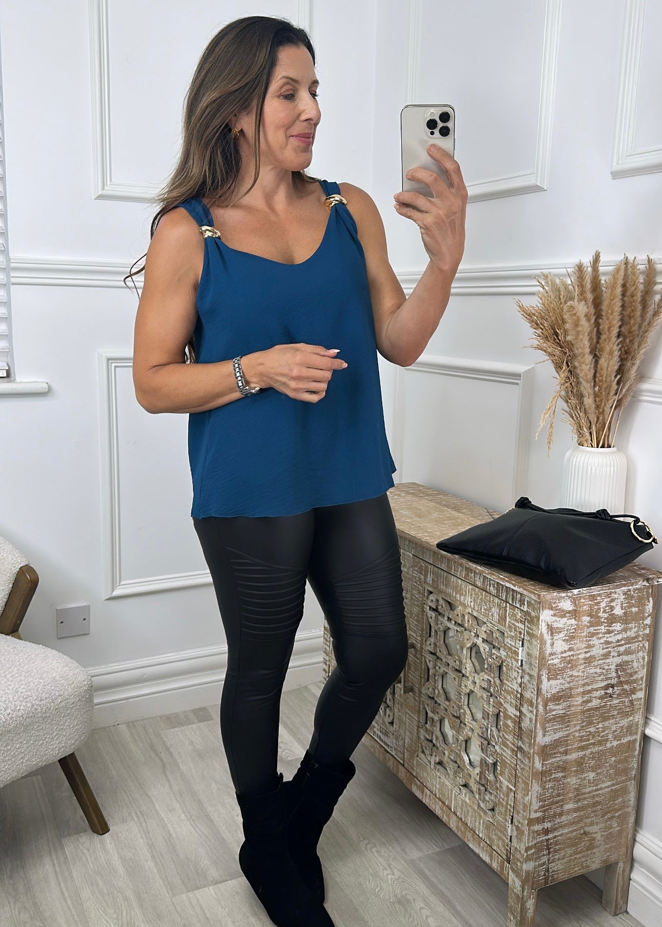 Sabine Teal Gold Clasp Cami