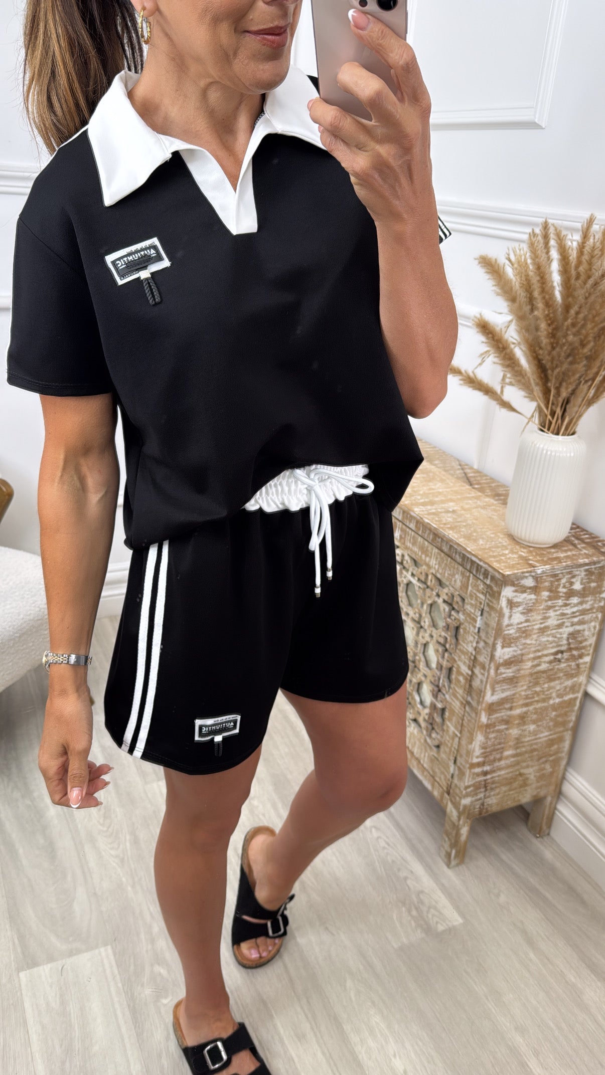 Evie Black and White Shorts Set