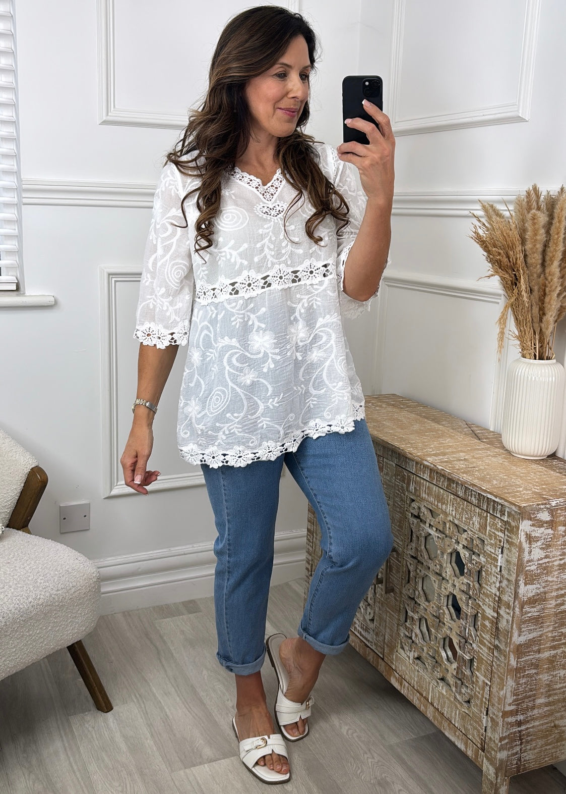 Romina White Broderie Blouse