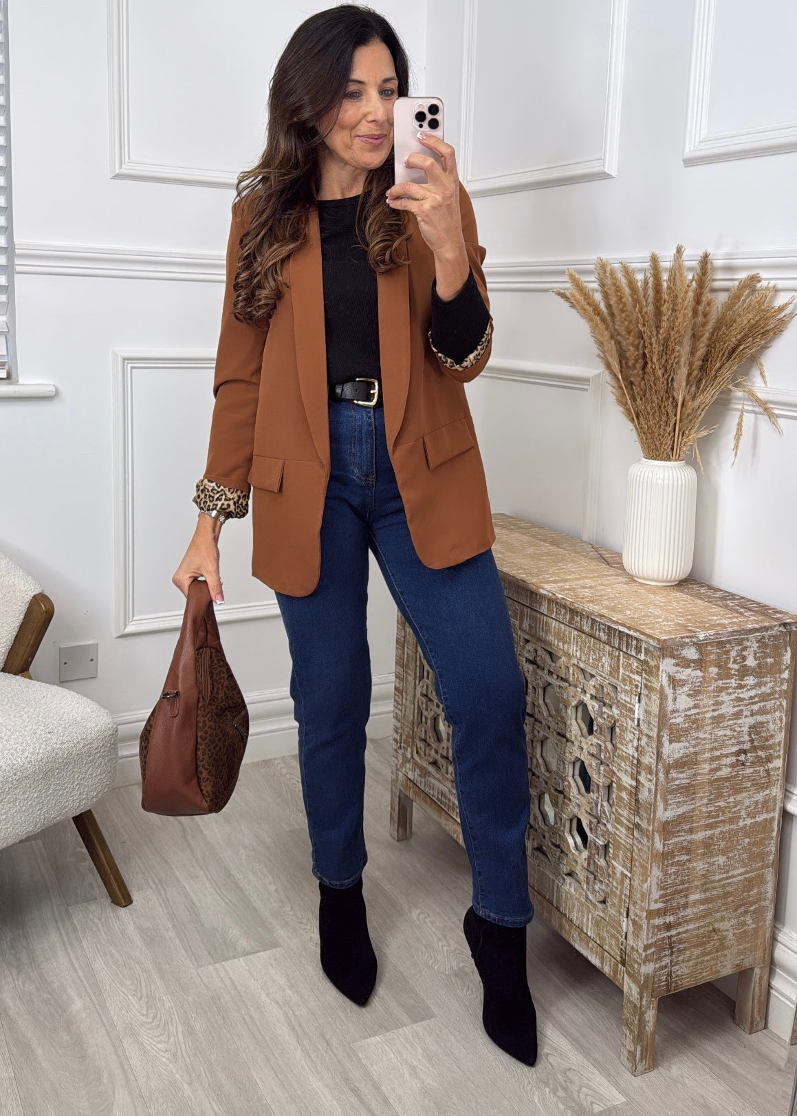 Roberta Dark Camel Leopard Lined Blazer