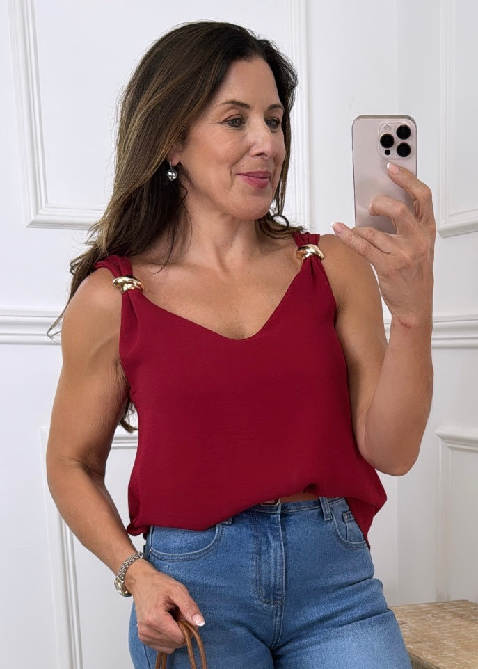 Sabine Wine Gold Clasp Cami