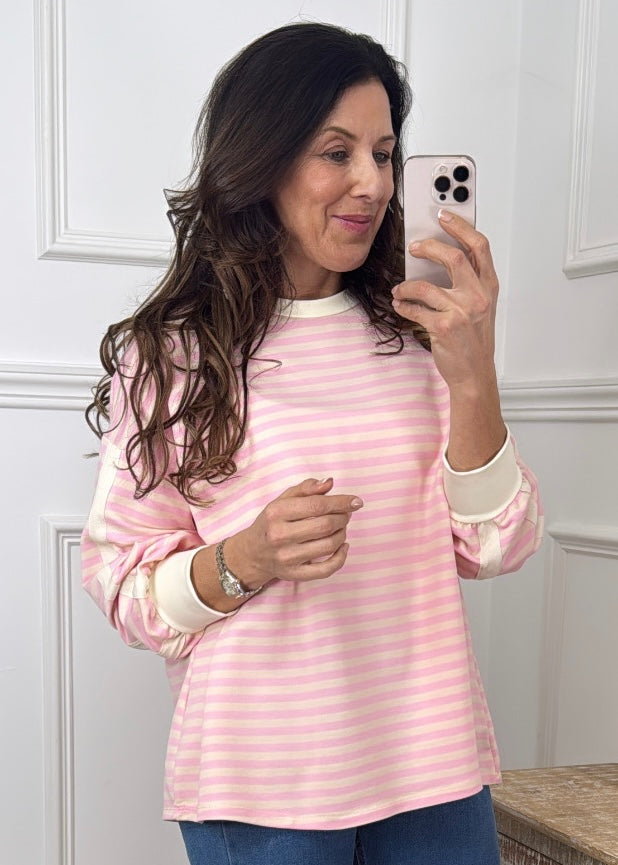 Elsa Pink And Cream Stripe Top