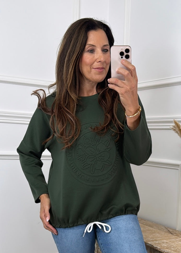 Reina Khaki Embossed Sweat Shirt