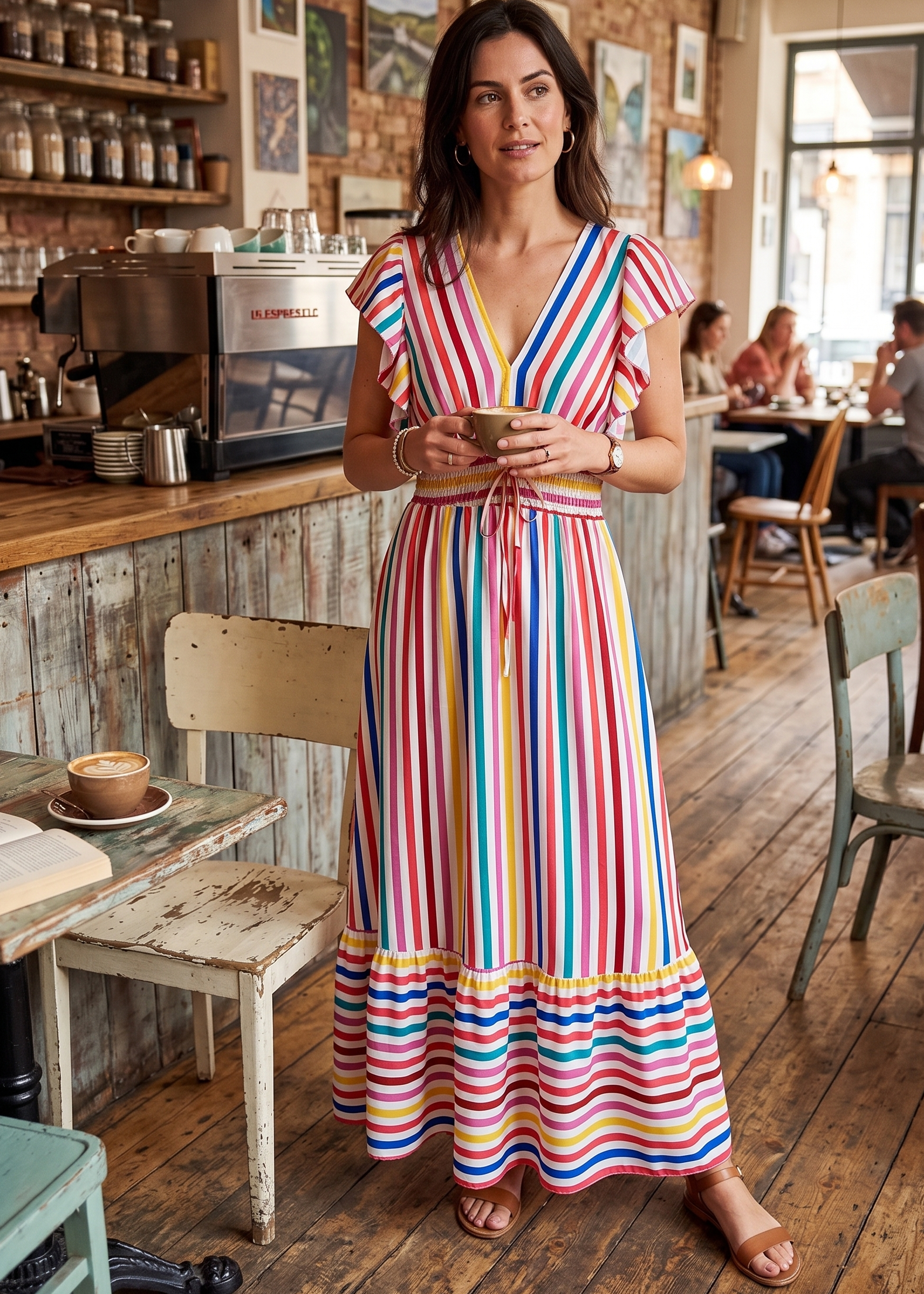 Socha White Striped Frill Midi Dress 🖤Pre Order🖤