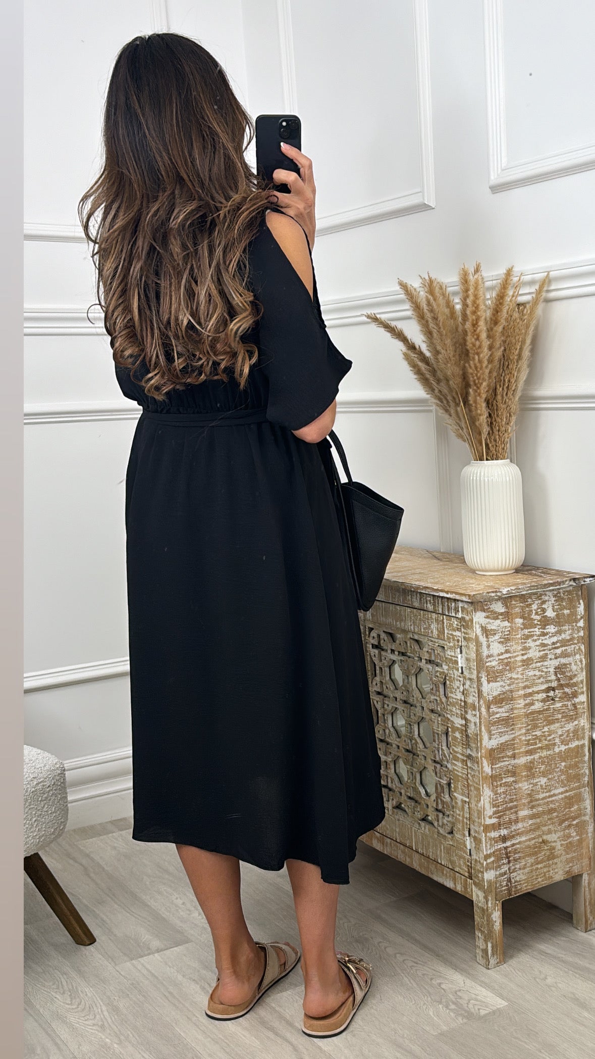 Morena Black Split Sleeve Wrap Dress