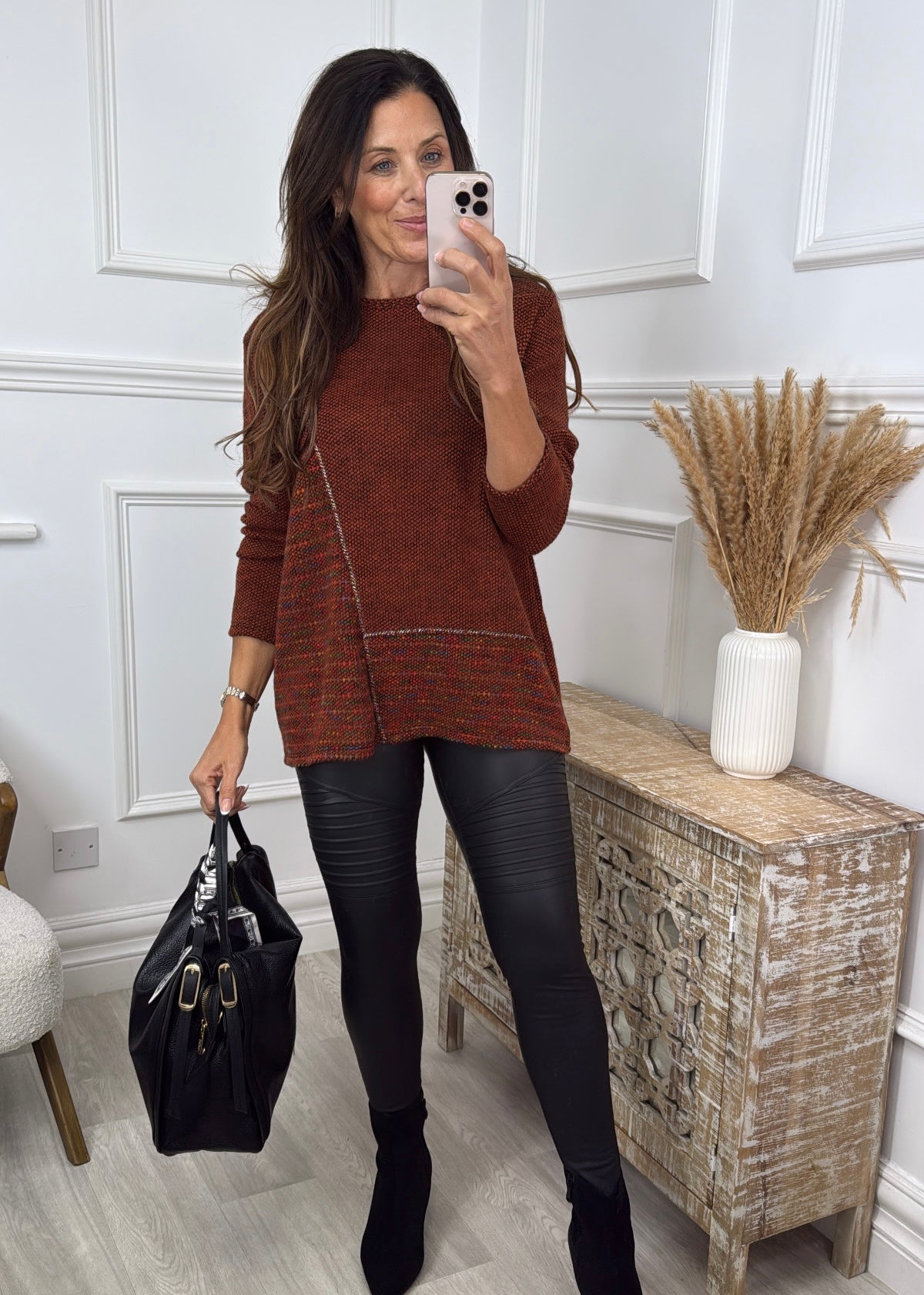 Gretta Rust Asymmetric Stripes Sweater