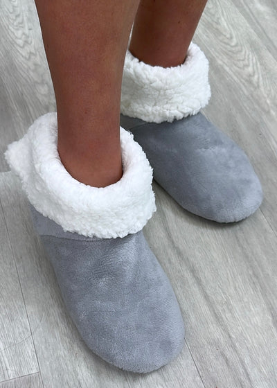 Kari Grey Faux Fur Bootie Slippers