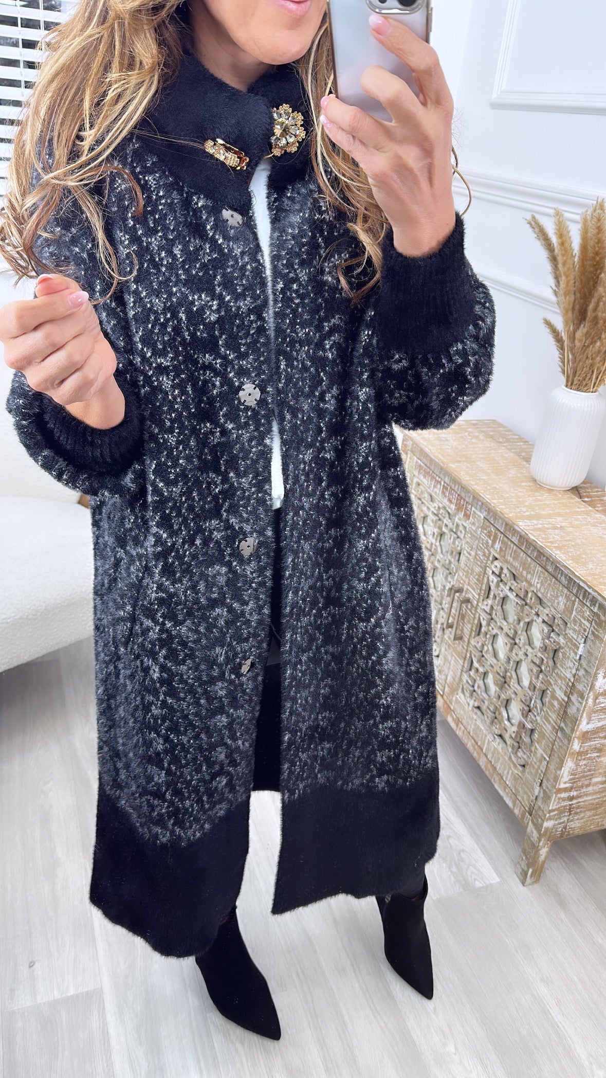 Shandel Black Funnel Neck Coat