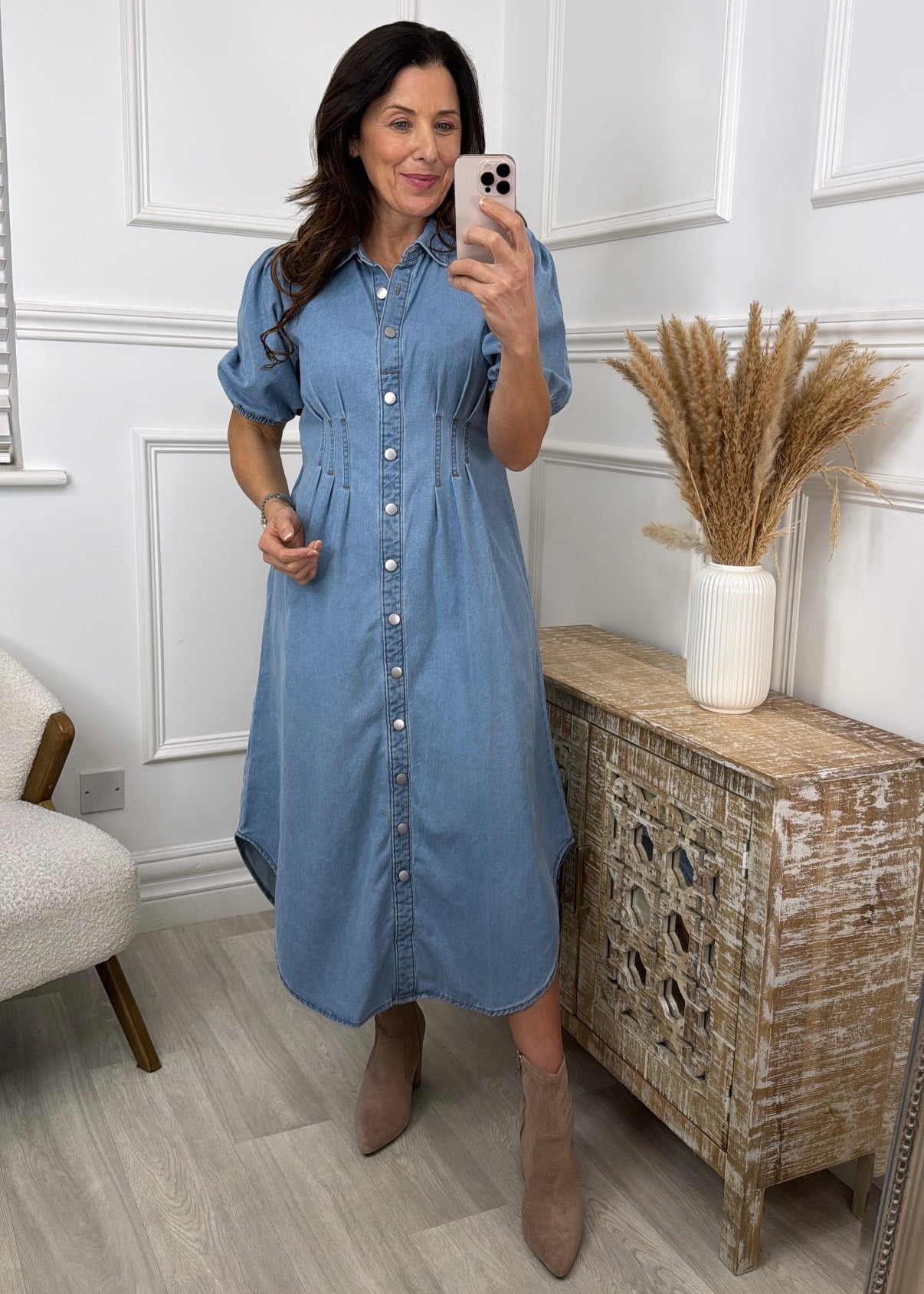 Taylor Blue Denim Shirt Maxi Dress