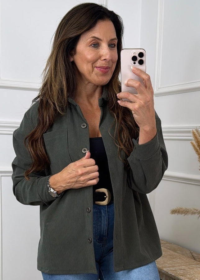 Scarlett Khaki Cord Pocket Shirt
