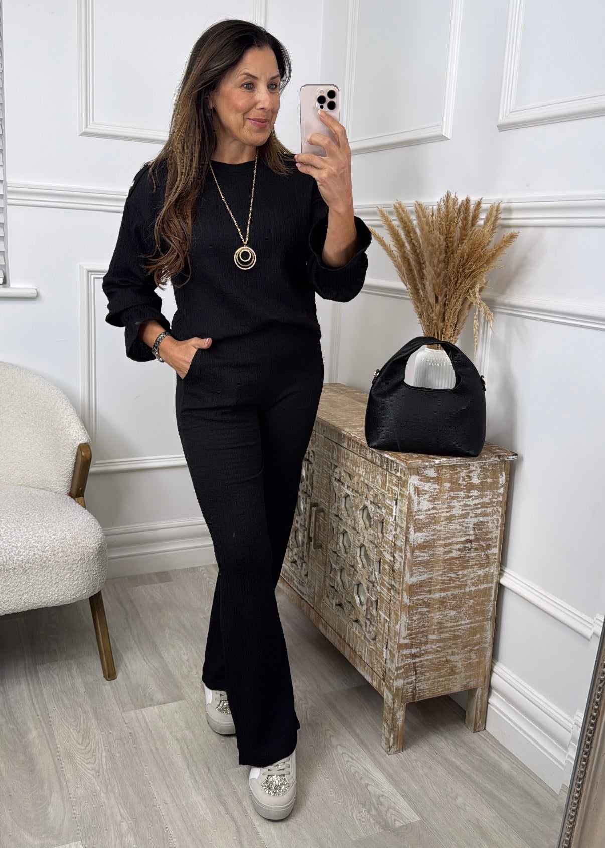 Clarise Black Frill Cuff Two Piece Set