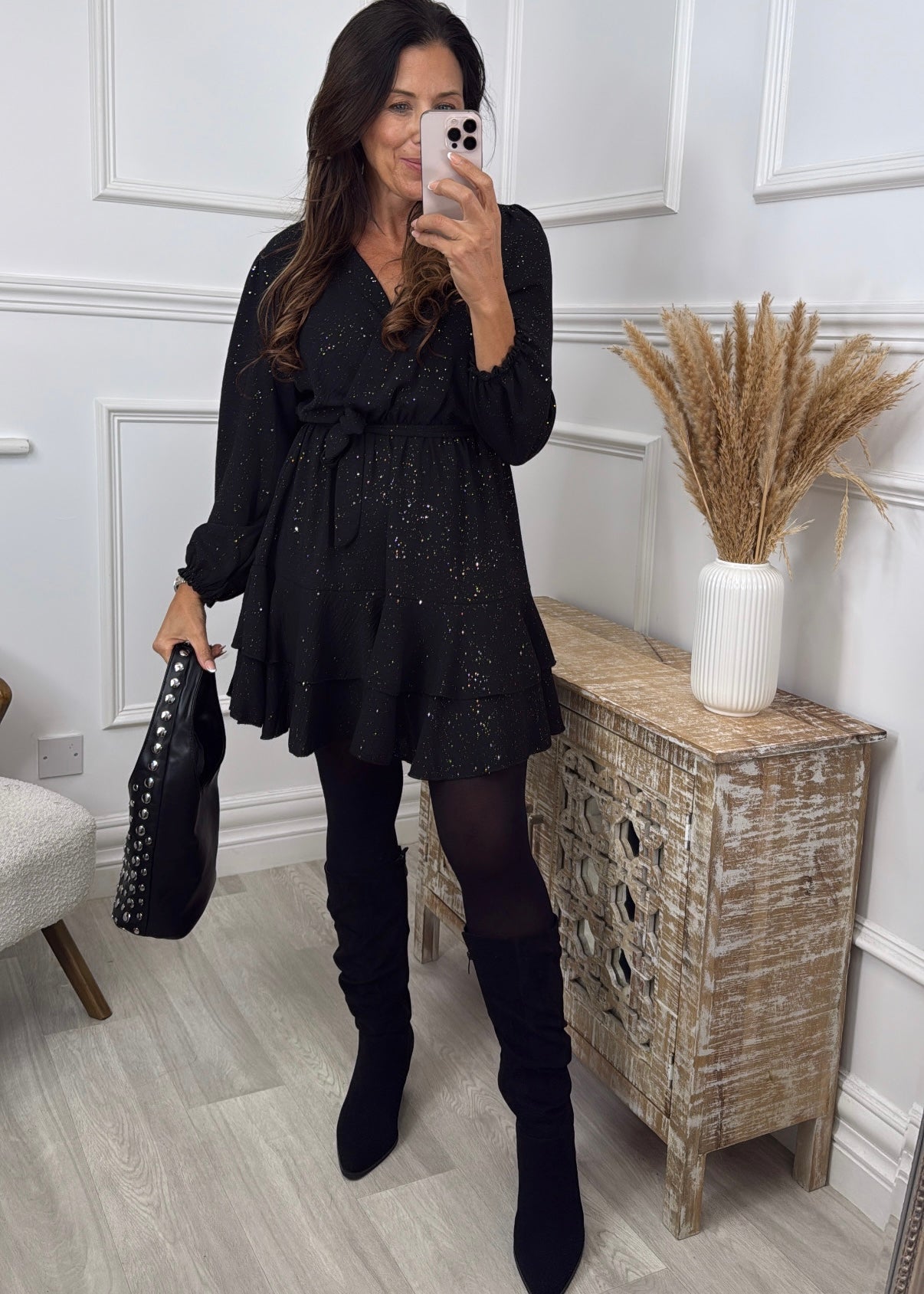 Amara Black Sparkle Wrap Dress