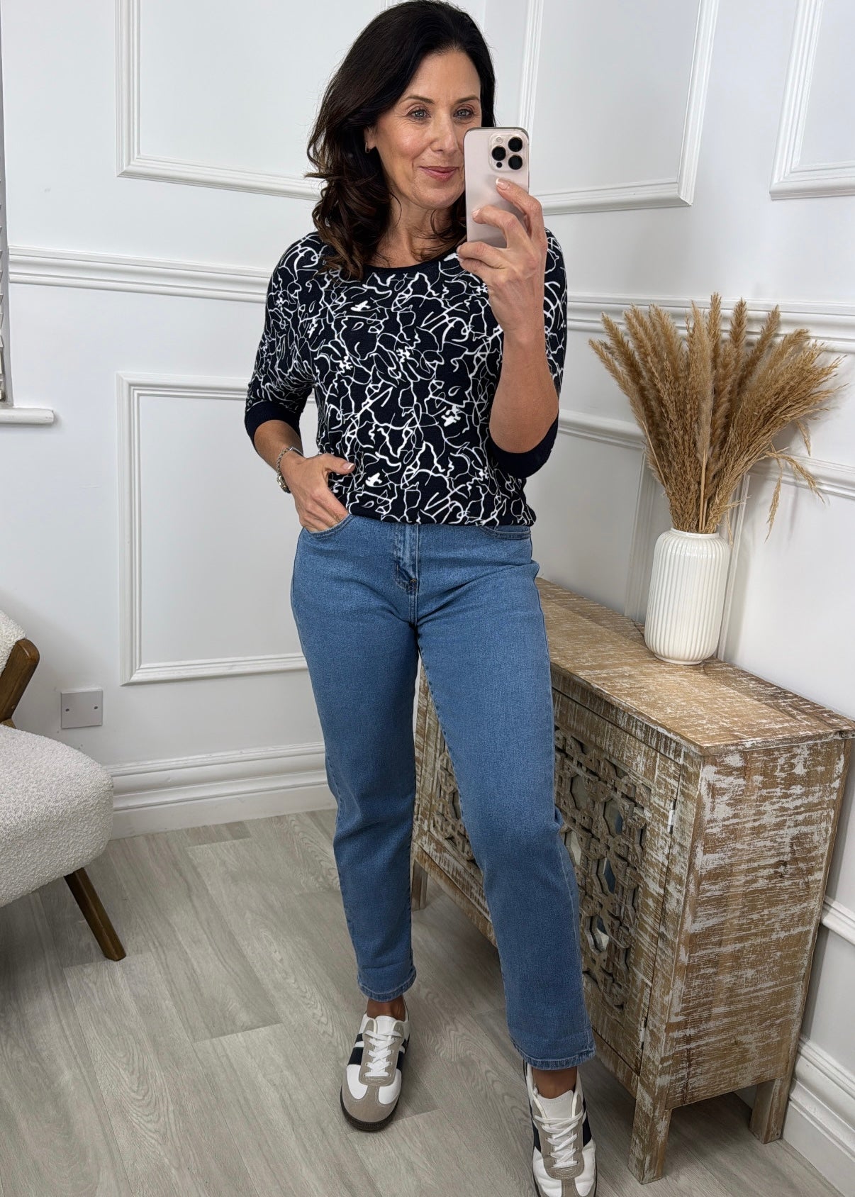 Milara Navy Patterned Top