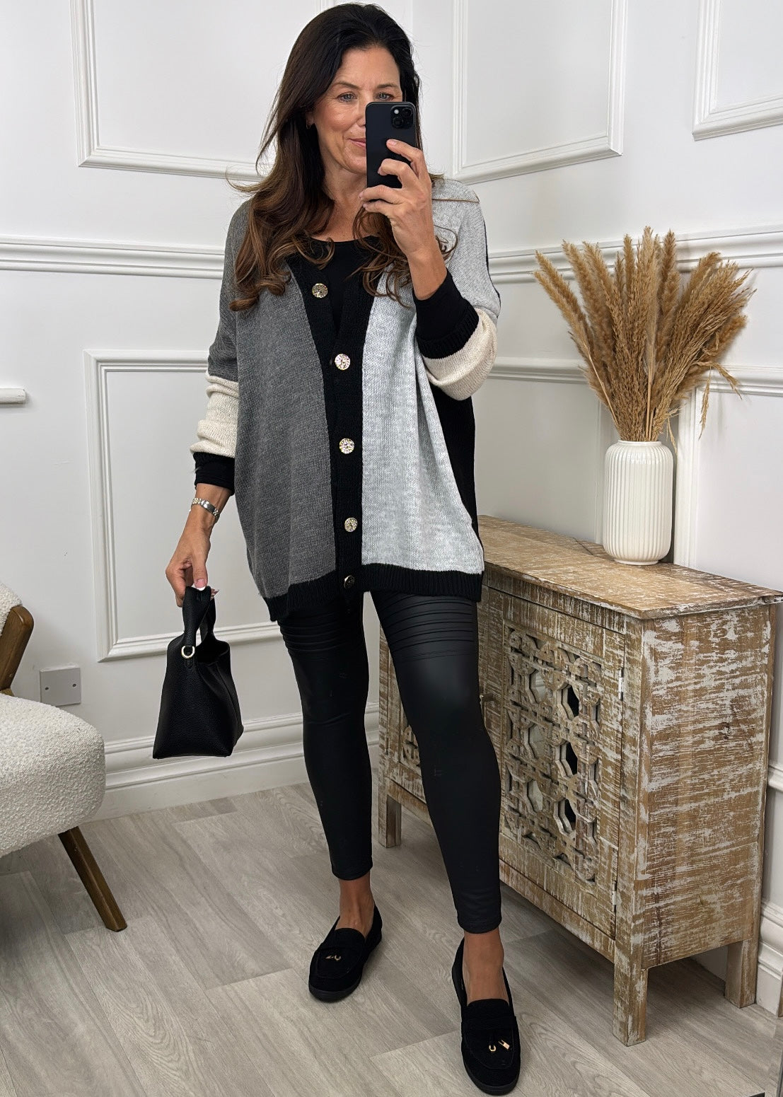 Nell Grey Colourblock Cardigan