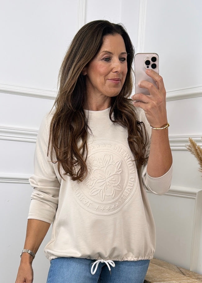 Reina Beige Embossed Sweat Shirt