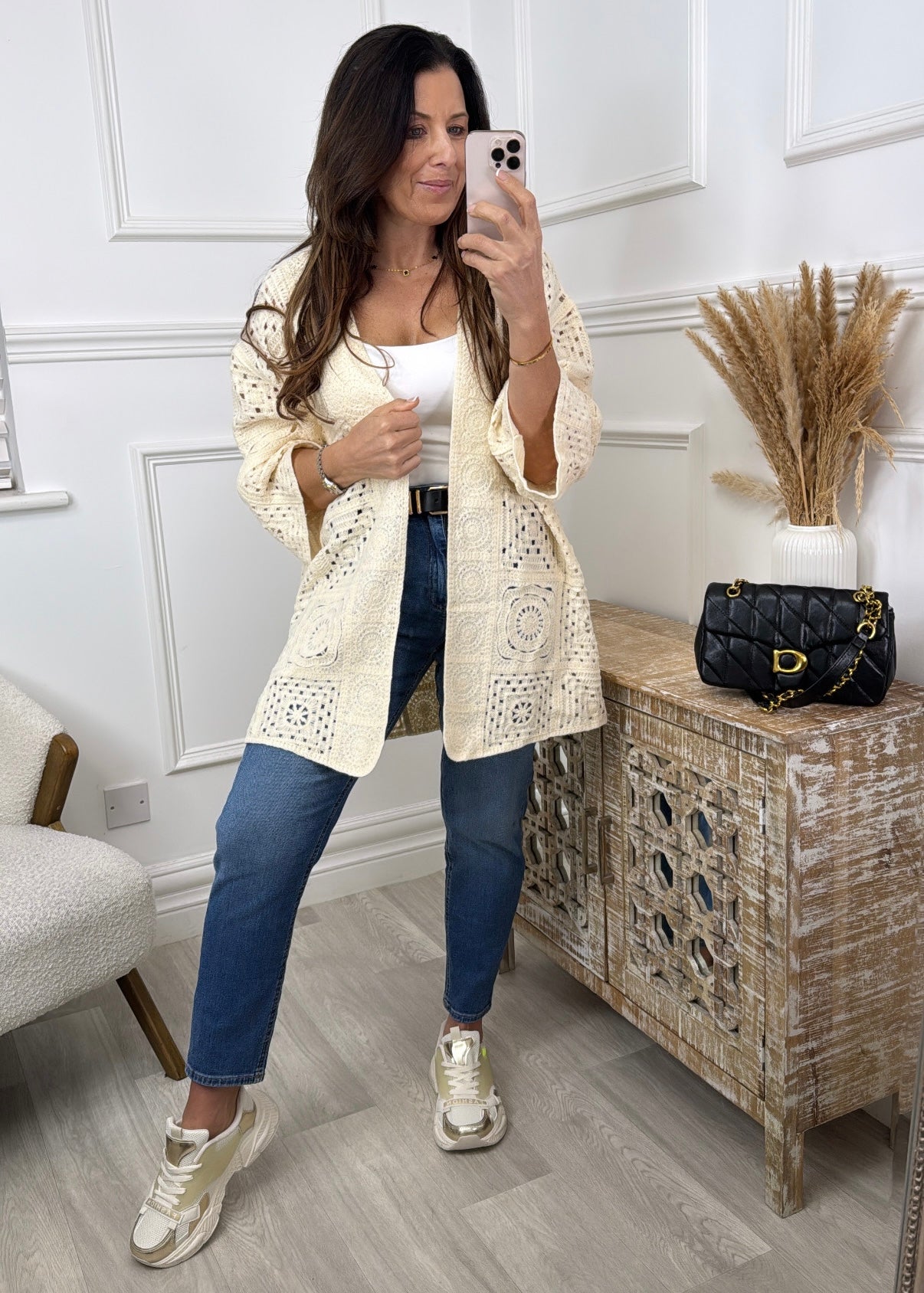 Abigail Cream Crochet Knit Cardigan