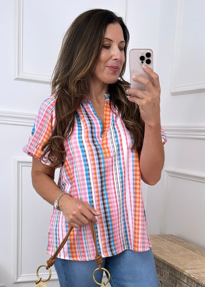 Susan Pink Check Top