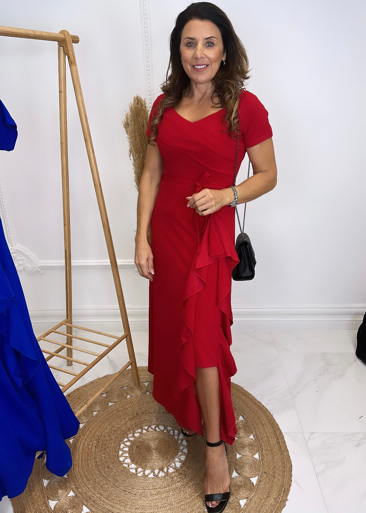 Fionnuala Red Bardot Maxi Dress
