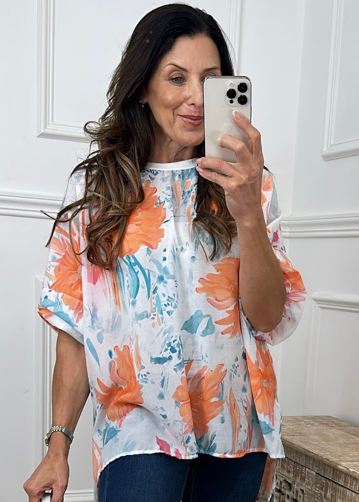Winifred Orange Flower Blouse