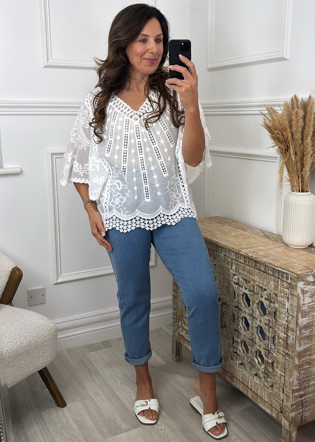 Salome White Batwing Sleeve Blouse