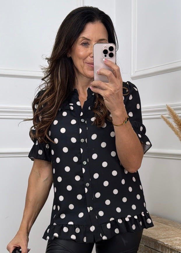 Keara Black Polka Dot Print Shirt