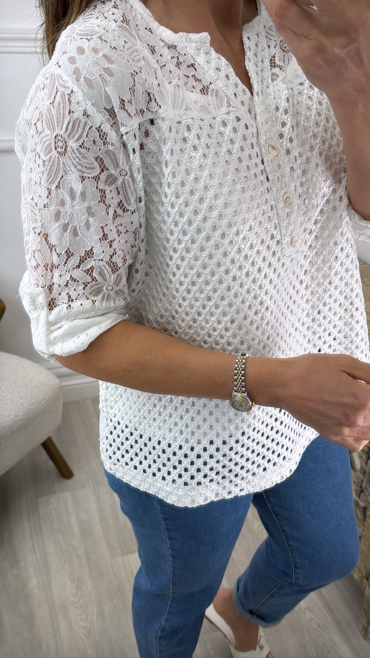 Maxime White Crochet Blouse