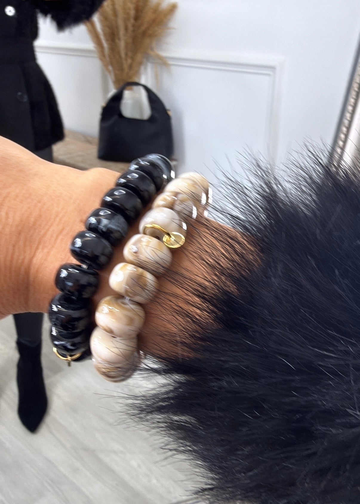 Liana Marbled Beige Beads Stretch Bracelet