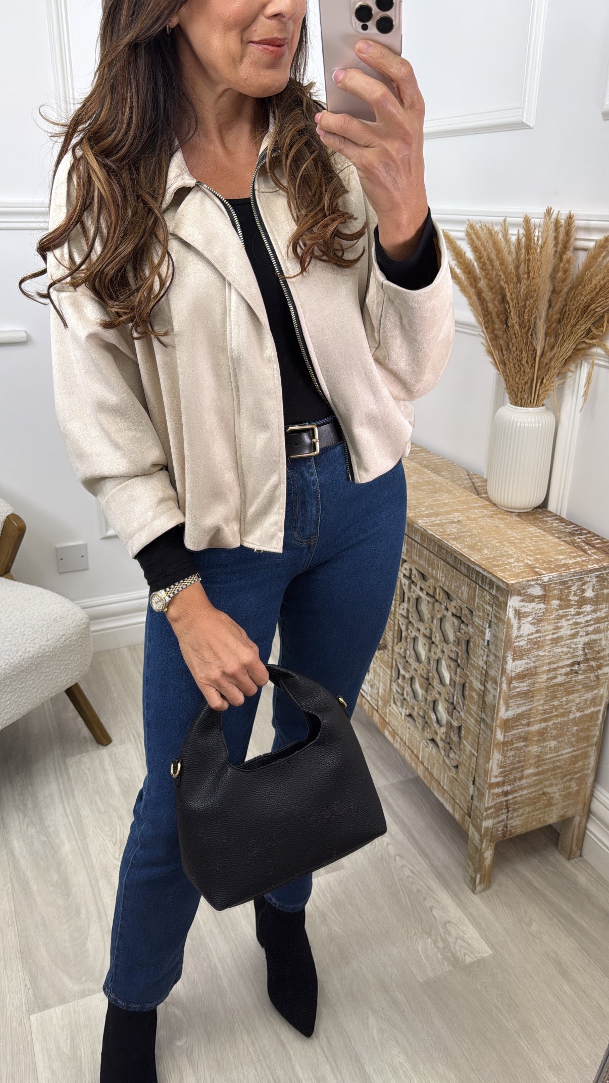 Saoirse Beige Suede Bomber Jacket