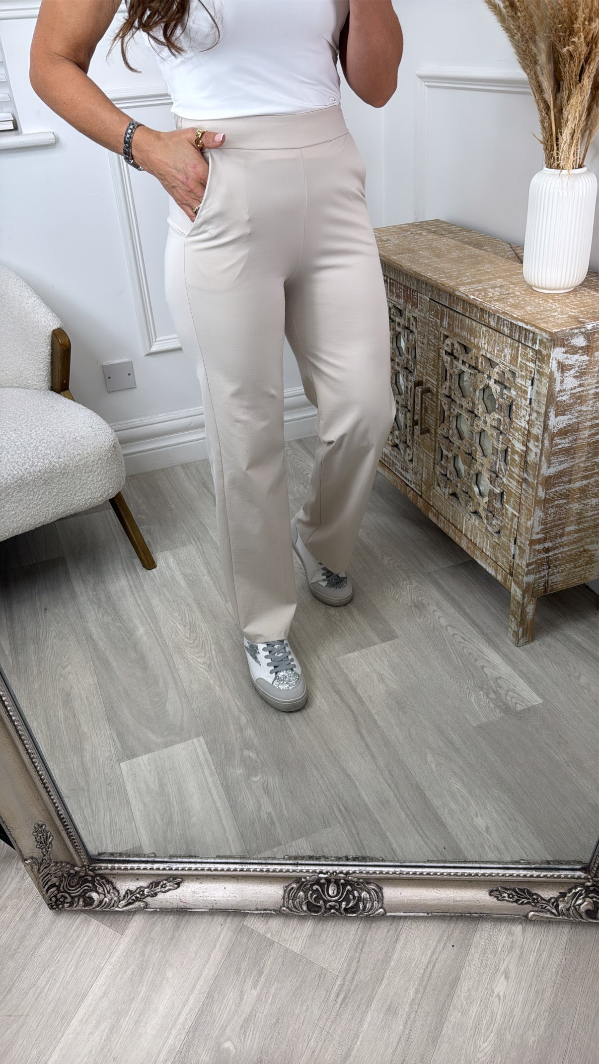 Orlaigh Beige Wide Leg Trousers