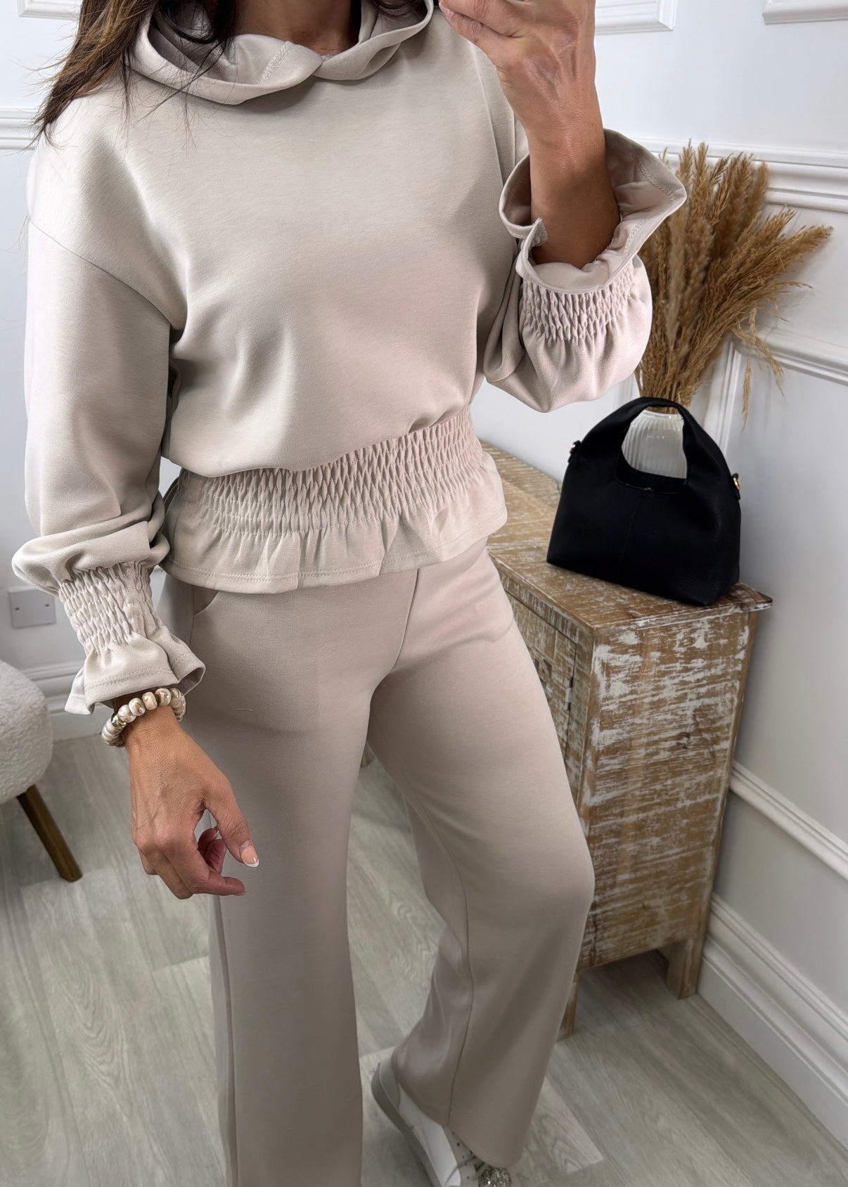 Monaco Beige Frill Cuff Two Piece Tracksuit