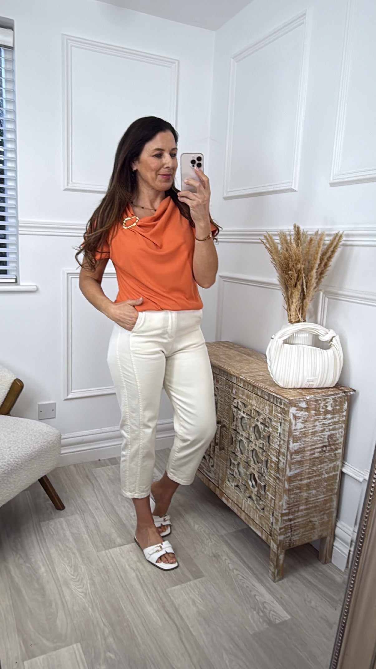 Hartley Orange Asymmetrical Neckline Top