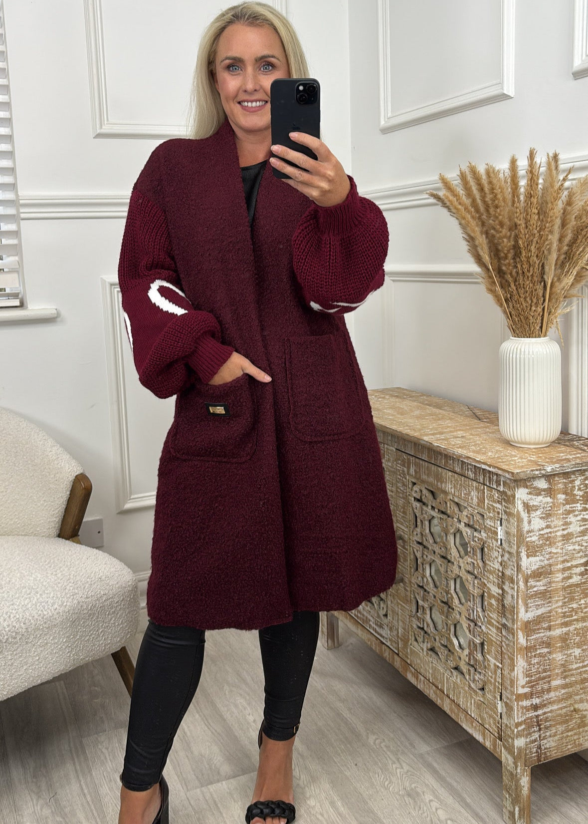 Yvonne Wine Heart Sleeve Coatigan