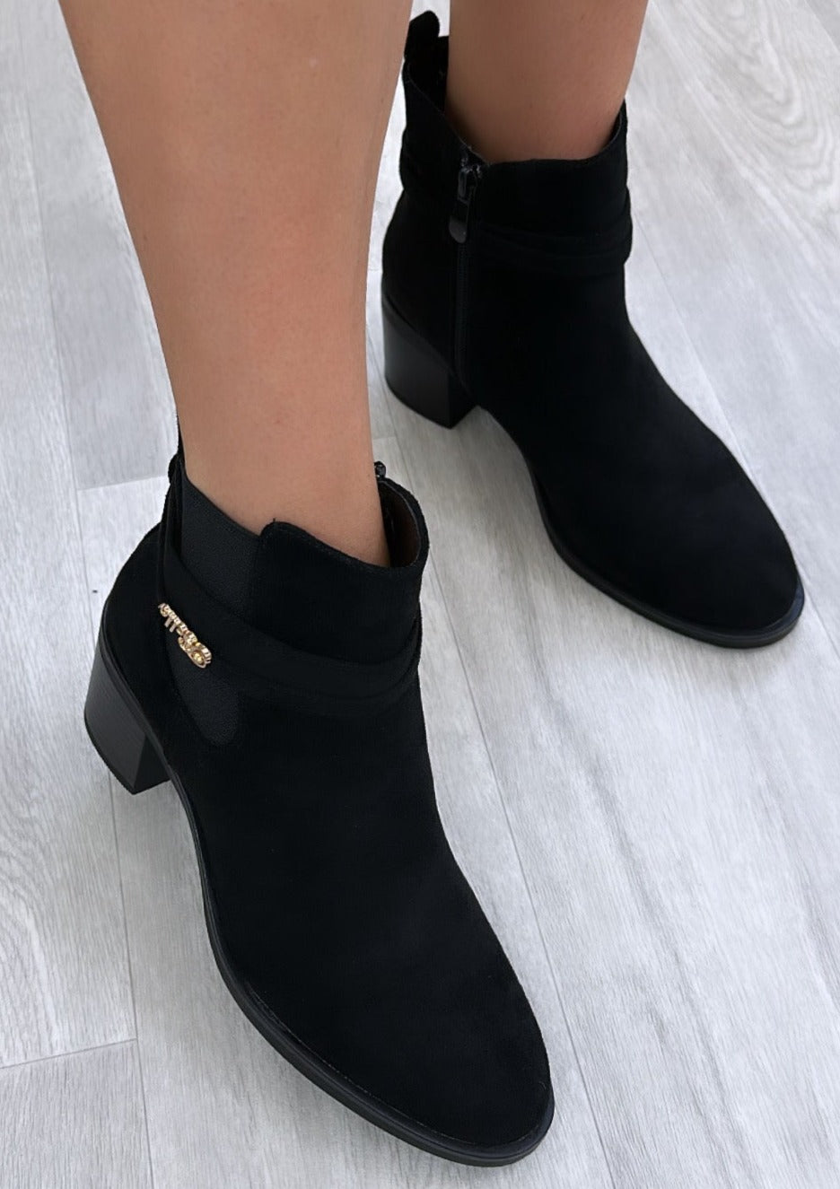 Connie Black Suede Ankle Boots