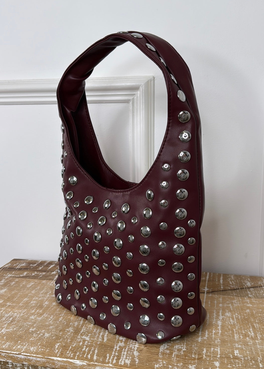 Leonie Dark Red Studded Shoulder Bag