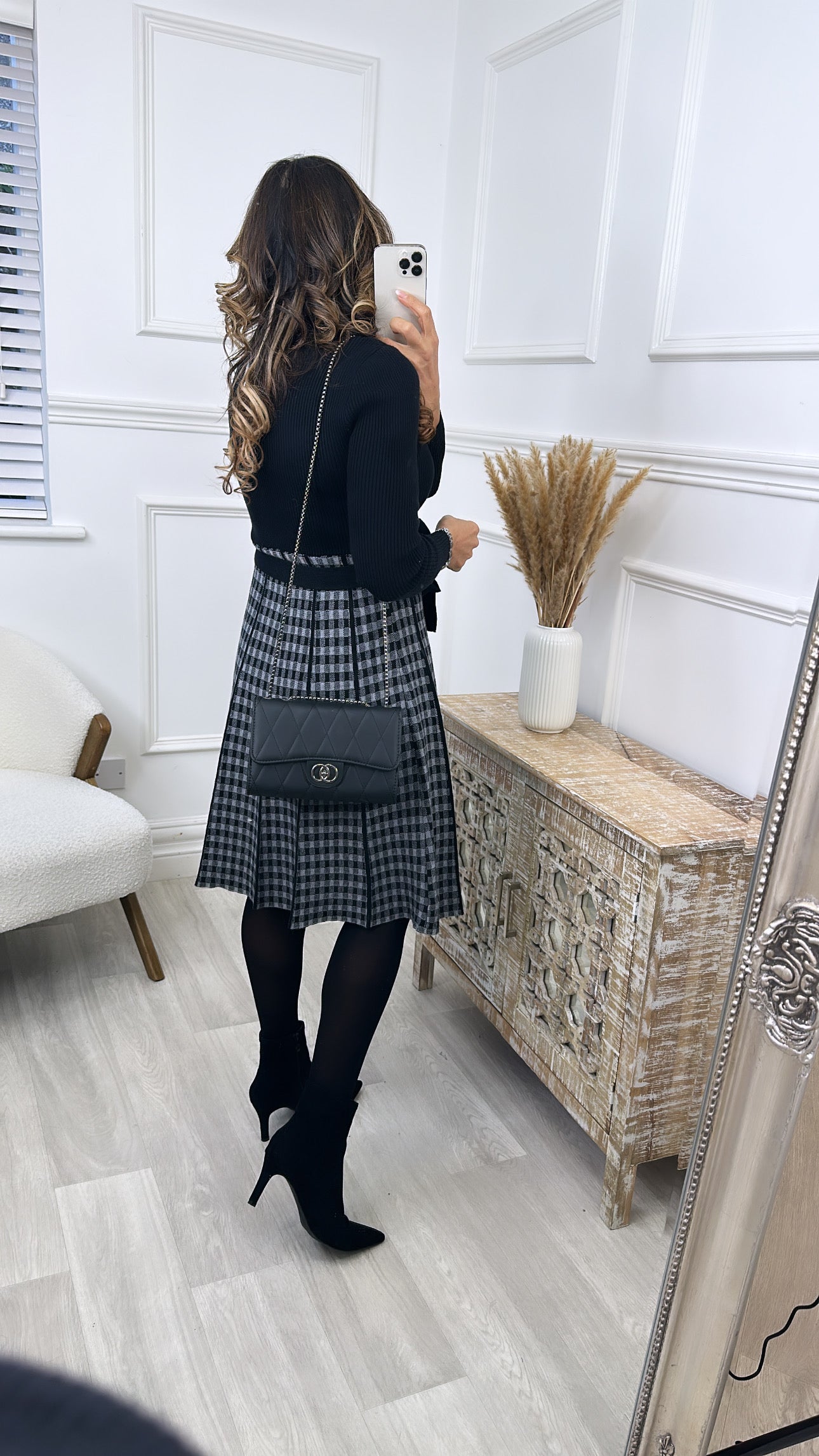 Lotte Black Gingham Skater Dress