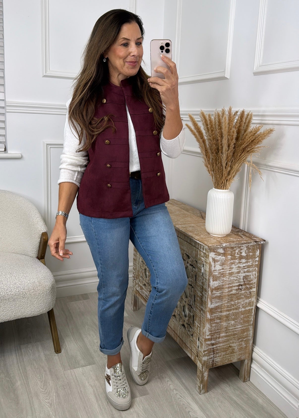 Katie Wine Button Waistcoat
