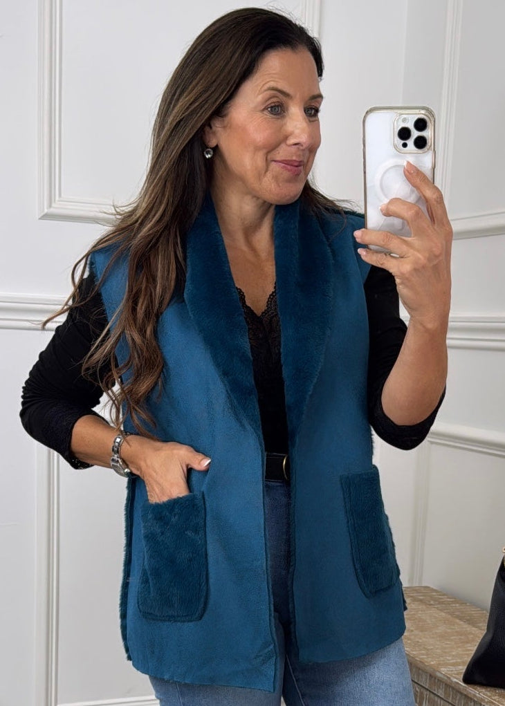 Loretta Teal Suede Feel Waistcoat