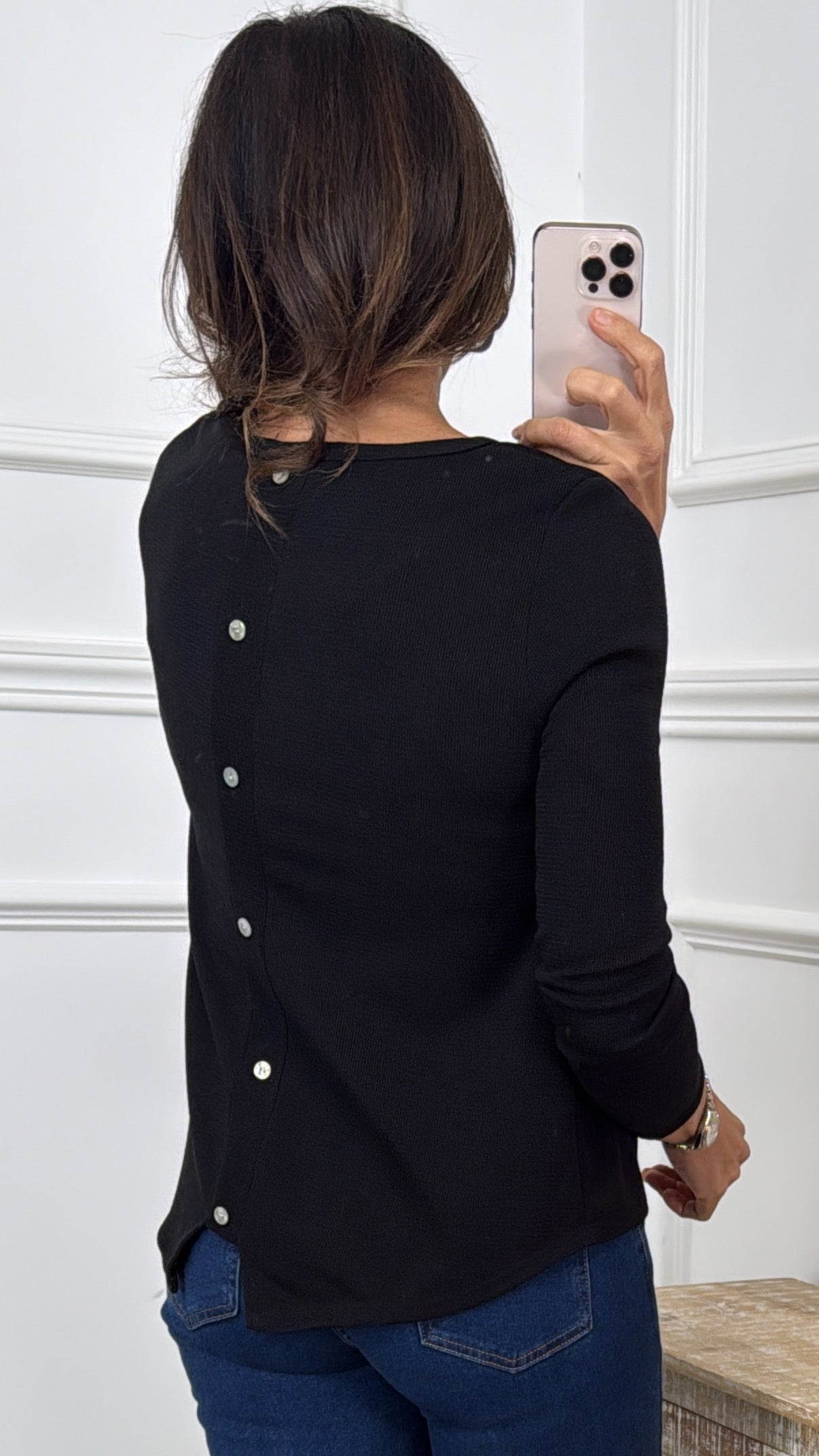 Fiorella Black Button Back Top