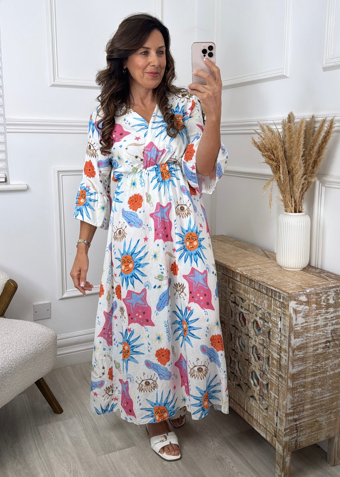 Mollie White Celestial Print Maxi Dress