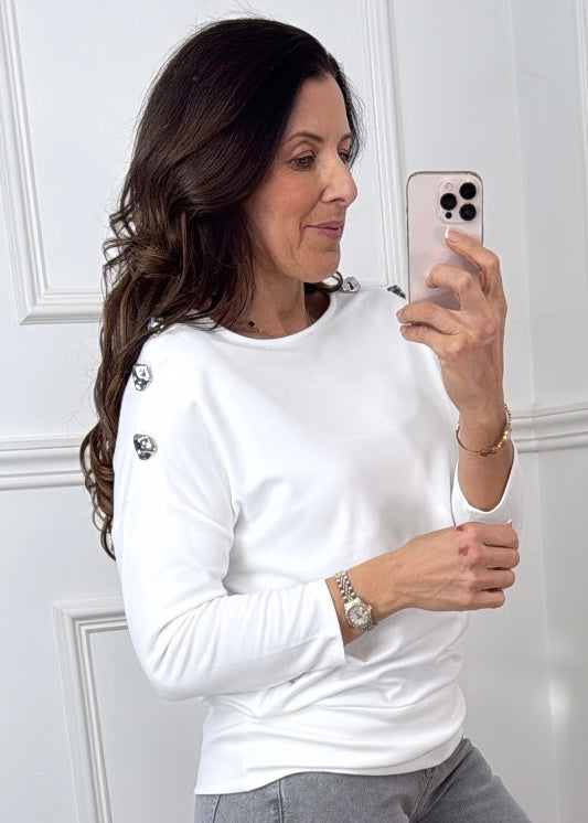 Patrizia White Button Detail Top