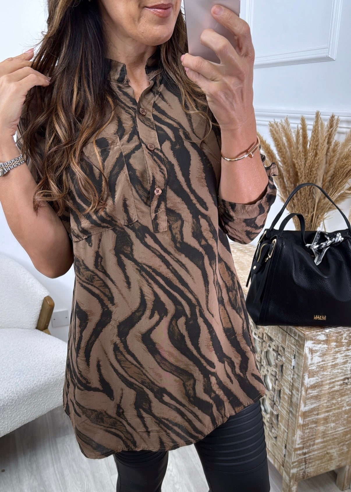 Macey Brown Zebra Stripe Top