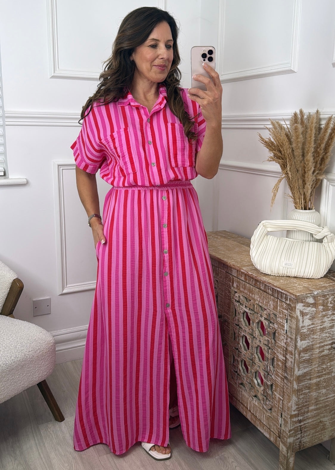 Janice Pink Striped Skirt Set